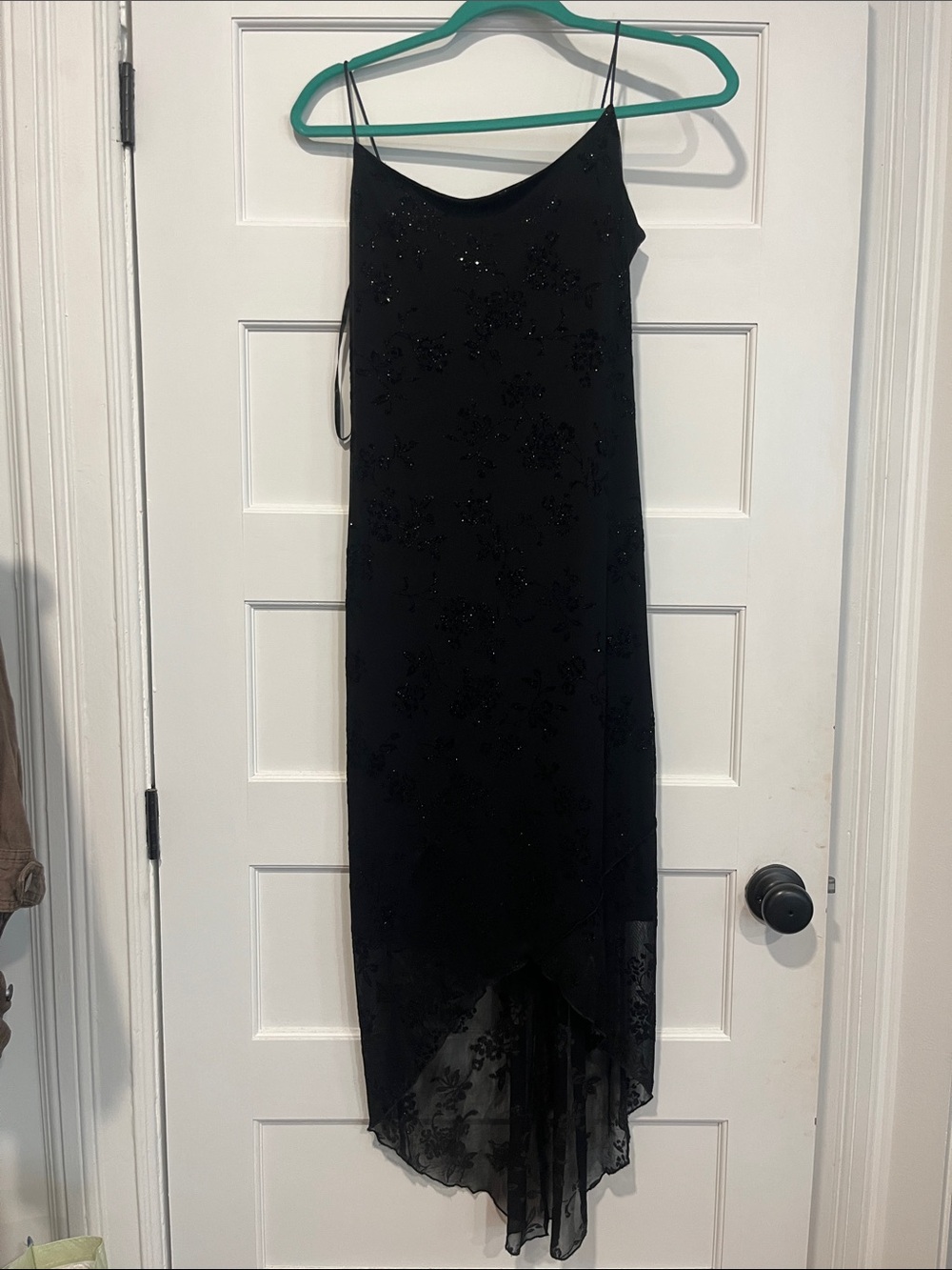 90’s Black High-Low Slip Dress with Floral sparkles